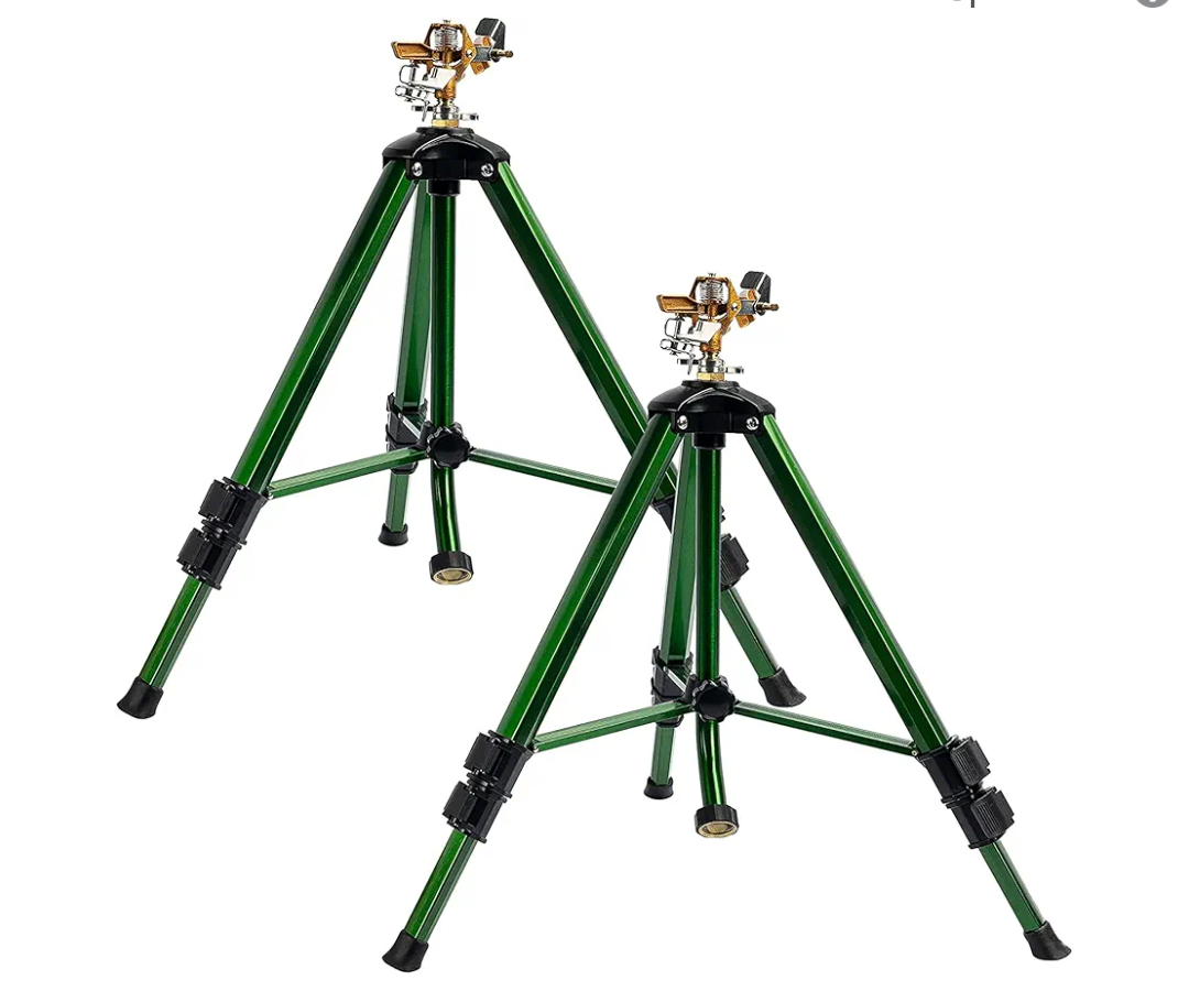 Hourleey 2 Pack Extra Tall Lawn Sprinklers, Heavy Duty Tripod Sprinklers with Brass Sprinkler Head, 360 Degree Large Area Coverage, 3/4 Inch Connector Sprinkler for Yard Lawn Garden