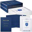 Skyygemm 50 Pcs 9 x 12 Inch Tax Return Envelopes and Tax Return Folders Set 25 White Open End Envelopes 25 Income Levy 2 Pocket Folders Gold Foil Text for Storing or Handling(Blue)