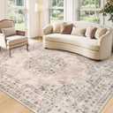 Area Rug 5x7 Vintage Rug: Washable Indoor Medallion Rugs Low Pile Distressed Floor Carpet Retro Accent Rug for Living Room Bedroom Kitchen Dining Table Home Office(Distressed Brown, 5'x7')