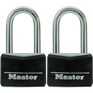 Master Lock Black Vinyl Covered Aluminum Padlock with Key, Keyed-Alike Lock for Toolboxes, Gym Lockers, or Storage Locker, 2 Pack, 141TLF