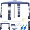 Beach Tent,8'8' Large Beach Canopy for 4-6 People,Easy Setup Beach Sun Shelter with UPF 50+ Protection,Adjustable Height & Wind Resistant Beach Cabana for Family,Party (Navy Blue-Stripes)