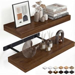 INHABIT UNION Walnut Floating Shelves for Wall, 24 in Wall Mounted Shelves Perfect for Bedroom, Bathroom, Living Room and Kitchen Decoration StorageSet of 2