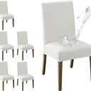 MOSAYT 100% Waterproof Dining Room Chair Covers Set of 6, Super Fit Stretch Jacquard Parson Chairs Slipcovers Removable Washable Chair Seat Protectors for Home, Kitchen, Banquet (White)