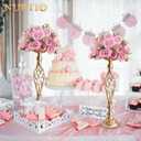 2 Pcs Versatile Metal Flower Arrangement & Candle Holder Stand Set for Wedding Party Dinner Centerpiece Event Restaurant Hotel Decoration (Gold, 2 x M)