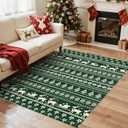 Abstract Living Room Rug 5X7 - Modern Washable Christmas Soft Thin Area Rug for Living Room Bedroom Under Dining Table - Neutral Indoor Floor Rug Carpets for Home Office Playroom Nursery - Dark Green