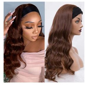 higher Headband Wig Human Hair Body Wave 16 Inch Chocolate Brown Glueless None Lace Front Wig Brazilian Virgin Human Hair Wigs Wear and Go Wigs for Black Women 150% Density Wigs