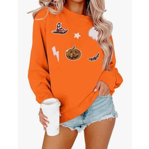 BANGELY Halloween Pumpkin Sweatshirt Women Vintage Ghost Graphic Pullover Tops Funny Spooky Season Long Sleeve Shirt Size 2XL