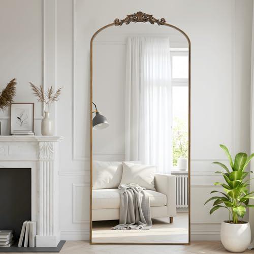 Filigree Floor Mirror 71"x30" Full Length Freestanding with Vintage Ornate Carved Applique Full Body Mirror Hanging Wall Mounted for Living Room Bedroom Retro Home Decor Mirror, Bronze
