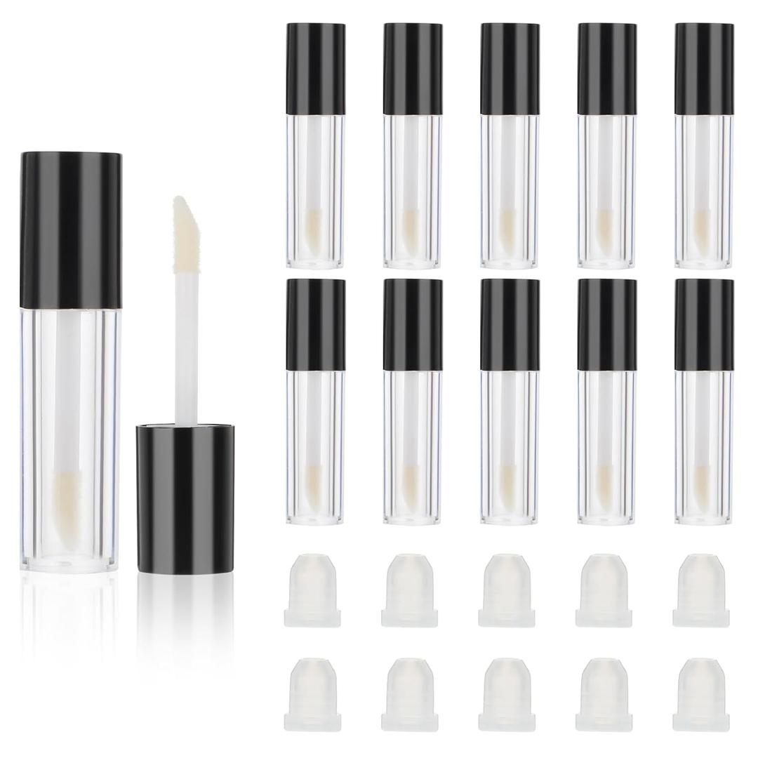 10pcs Empty Lip Gloss Tubes, 2.5ml Mini Refillable Cosmetic Containers Bottles Lip Balm Bottles for Lipstick Samples, Lip Balms(Black tube cap)