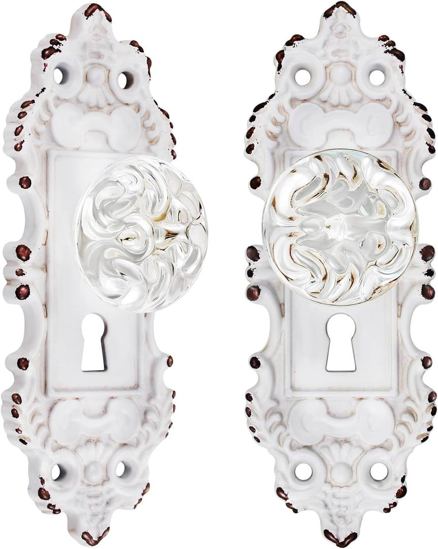 Vintage Dummy Door Knob Interior 2 Pack Crystal Glass Door Knobs Antique White Cabinet Knobs Keyless Decorative Hallway Closet Door Pulls Dresser Handles