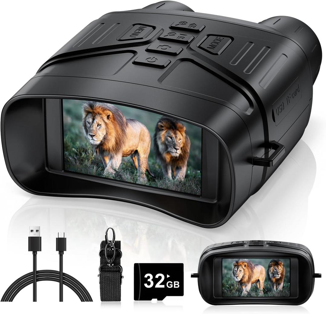 HEXEUM Night Vision Goggles - 4K Night Vision Binoculars for Adults, 3'' HD Screen Binoculars can Save Photo and Video with 32GB TF Card, Black, NV4000