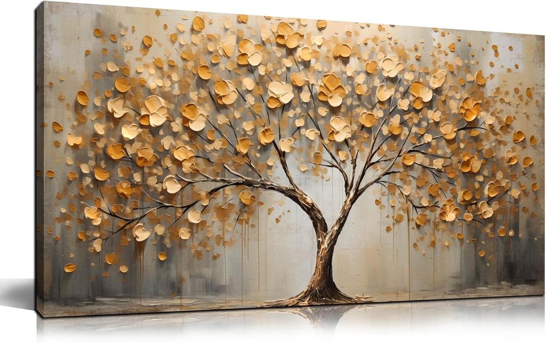 Tree Art Pictures for Wall in Living Room - Gold Canvas Wall Art for Bedroom - Abstract Art Wall Decor for Office Size 20" x 40"