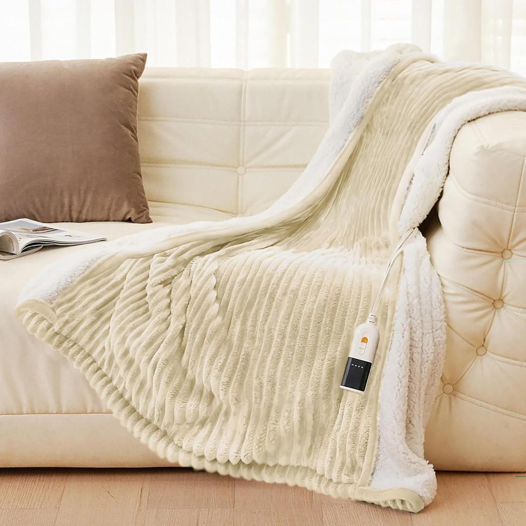 JET'S HOME Heated Blanket 50"x60" - ETL Certified Flannel Electric Blanket Throw Machine Washable Heating Throw with 9 Heating Levels 10 Hours Adjustable Auto-Off (Sandy Beige)