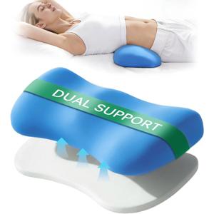 Adjustable Height Lumbar Support Pillow for Sleeping, Ergonomic Contour Lower Back Pillow for Bed with Breathable Washable Cover, Spine Alignment & Sleep Comfort, Blue (23.6 x 9.8 x 3.3 Inch)