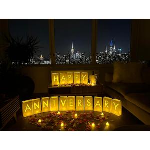 Happy Anniversary Decorations Light up Letters with 30 Tea Lights Candles and 2000 Rose Petals Included - Luminary Paper Bags to be Used as Happy Anniversary Banner and Anniversary Decorations
