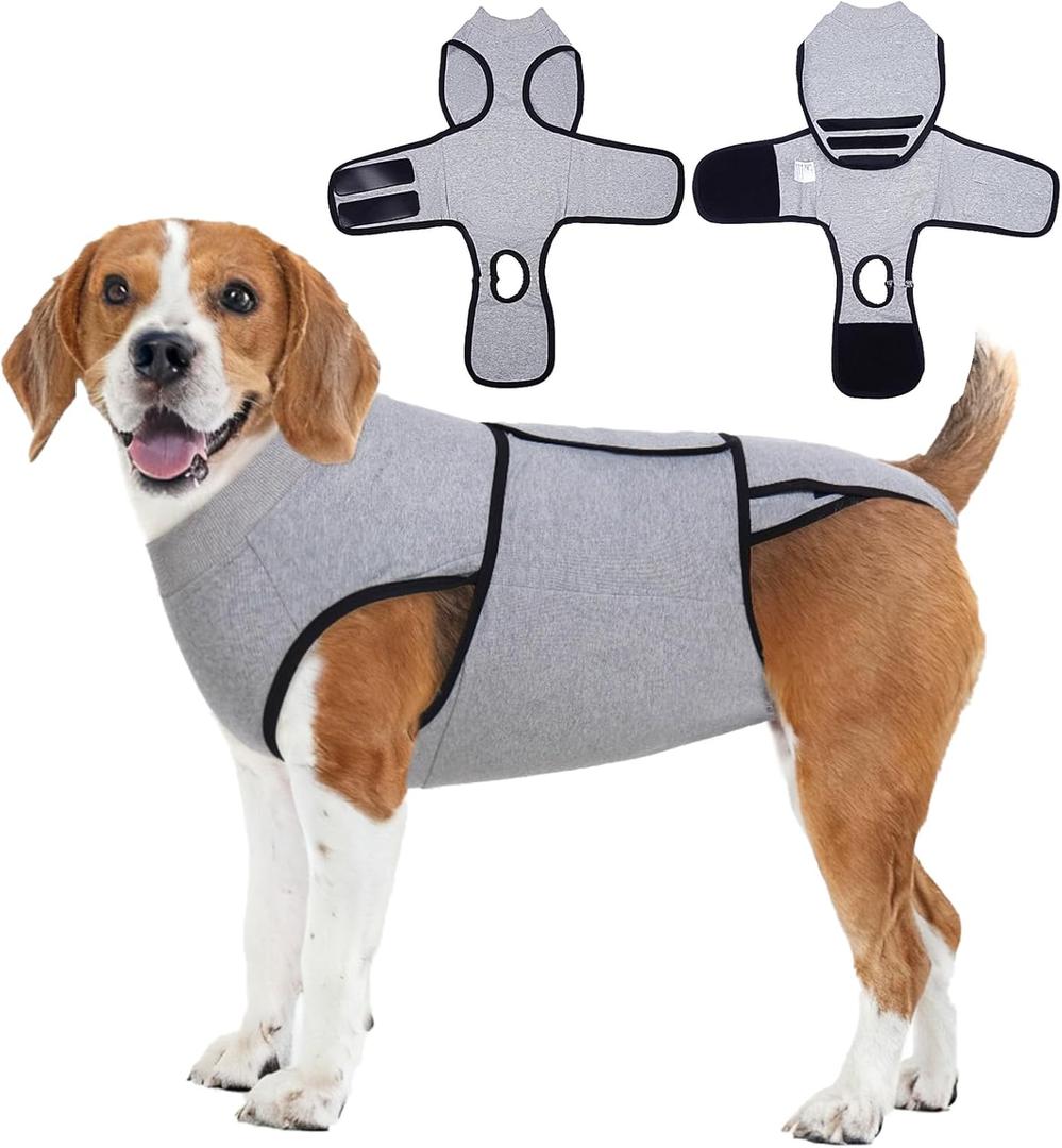 Nanaki Dog Surgery Recovery Suit-Body Suits After Surgery, Dog Spay Recovery Suit Female Male Neuter, Abdominal Wounds Bandages, E-Collar Alternative Prevent Licking, Soft Protective Pet Pajamas, L (L(Back Length: 15.7"), Gray)
