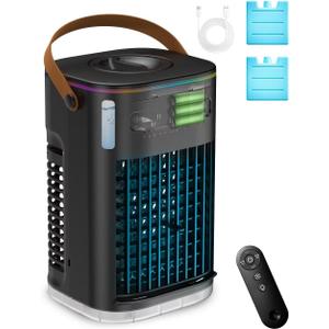 3-IN-1 Portable Air Conditioners, 5400mAh Built-In Battery Personal Evaporative Air Cooler Fan, 2 Ice Packs & 1200ml Water Tank, 1-7h Timer & Remote, Mini Air Conditioner for Car Camping Desktop