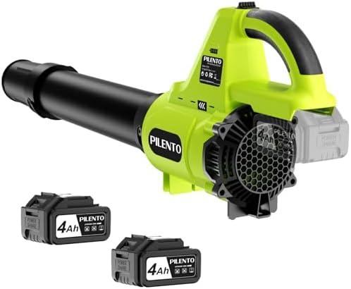Leaf Blower Cordless with 2 x 4.0Ah Battery Operated and Fast Charger, 650CFM 280MPH Electric Leaf Blower, 3 Speed Mode, 20V Powered Handheld Blowers for Lawn Care, Blowing Leaves, Small Gravel, Green