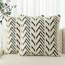 AVOIN colorlife Black White Stripe Beige Throw Pillow Covers, 20 x 20 Inch Holiday Soft Plush Faux Fur Jacquard Cushion Case Decoration for Home Sofa Couch Set of 2