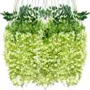 Artificial Wisteria Hanging Flowers Fake Wisteria Flower Garland Silk Vines Rattan Decor for Home Wedding Arch Wall Garden Greenery Bedroom Outdoor Office Party Decoration (12, Green)