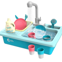 CUTE STONE Color Changing Kitchen Sink Toys, Children Electric Dishwasher Playing Toy with Running Water, Upgraded Faucet, Automatic Water Cycle System Play House Pretend Role Play Toys for Boys Girls