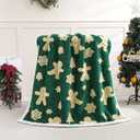 SOCHOW Christmas Gingerbread Holiday Jacquard Sherpa Fleece Throw Blanket, Fuzzy Warm Super Soft Reversible Plush Blanket for Bed, Sofa and Couch, 50 x 60 inches, Green