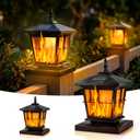 Solar Flame Post Lights Outdoor 2pack, Flickering Flame Fence Post Cap Lights IP65 Waterproof, LED Lantern with 2500K Warm White Mode, Decorative for Garden Deck Patio, Fit 4x4/5x5 Wooden/Vinyl Posts