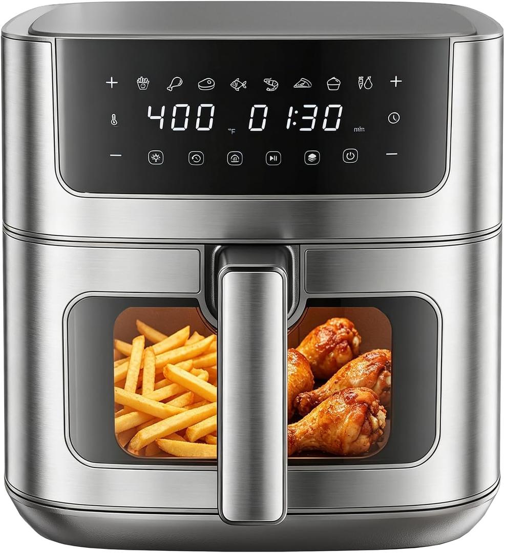 DUMOS Air Fryer 6.34 Quarts, 8-in-1 Airfryer with Presets & Viewing Window, 12.99"x 10.83"x11.42"