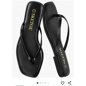 SKETOE Flip Flops for Women Square Toe Flat Sandals for Women Comfortable Thong Sandals Vegan Leather Flip Flops Lightweight Summer Beach Sandals Dressy Vacation Essentials Slides , Size 8