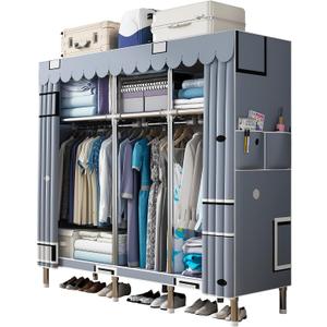 59Inch Portable Wardrobe Closet Storage Organizer for Bedroom, 23MM Thick Steel Hanging Rack with Polyester/Cotton Fabric Cover Phantasy Blue (150CM)