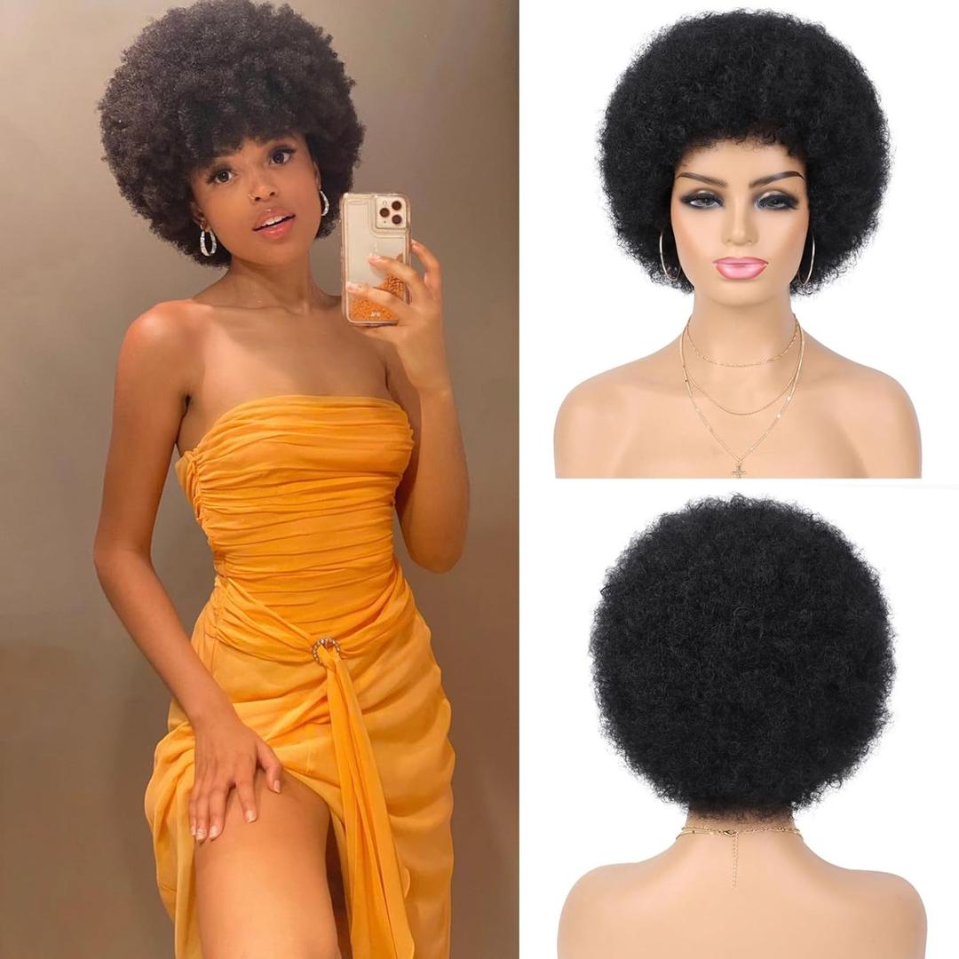 G&T Wig 70s Afro Wigs for Black Women, Afro Puff Wigs Bouncy and Soft Natural Looking Daily Party Cosplay Costume Use(1B)