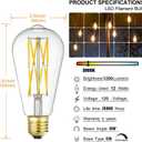 LED Edison Bulb Dimmable 12W 3000K Soft White 1200LM, 100W Equivalent E26 Medium Base, ST64 Vintage LED Bulbs, 360 Degree Beam Angle, Clear Glass, Pack of 4.
