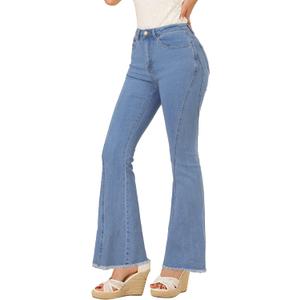 Allegra K Women's Flare Jeans 70s Outfits High Waisted Stretchy Denim Pants Trendy Bell Bottom Jeans (Blue, L)