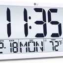 Digital Wall Clock with Backlight Temperature and Humidity Display, Large LCD Screen, Month Date Day