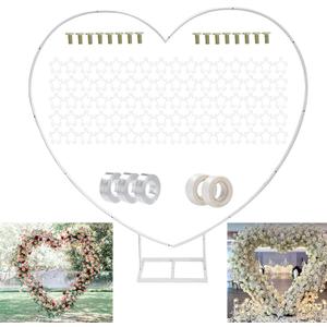 8ft(2.4M) Heart Shaped White Metal Balloon Arch Stand Frame Display KitLove Balloon Arch Frame for Proposal, Wedding, Valentines Day, Bridal, Birthday Party Decorations
