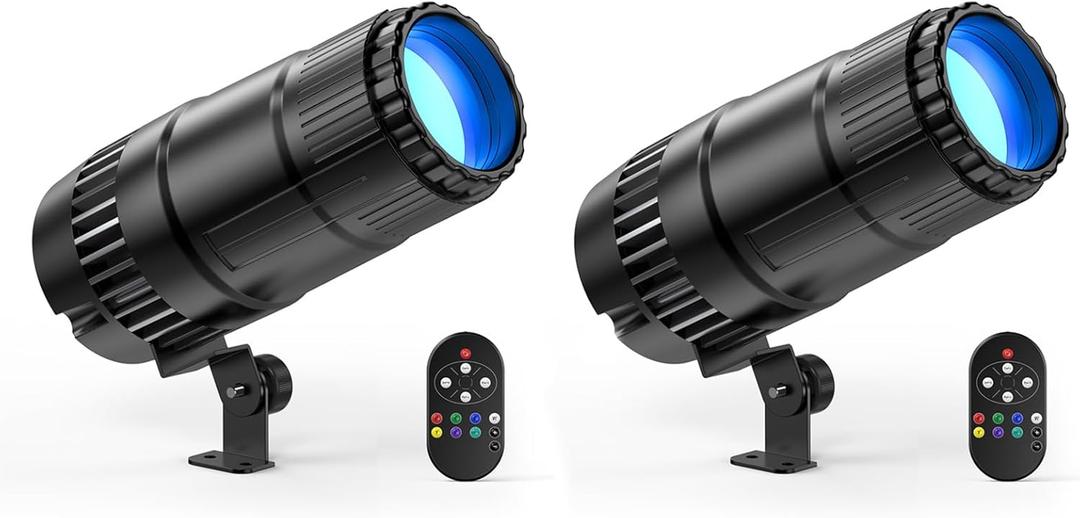 2 Pack 20W Pinspot Light with Remote,RGBWYP+Cyan LED Beam Spot Lights,Ultra Bright Mirror Disco Ball Spotlight Stage Light for DJ Disco Party Bar Club Show Wedding Children's Theater
