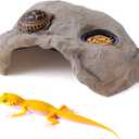 Hide Resin Cave Shelter for Ball Python, Lizard, Leopard Gecko, Bearded Dragon, Terrarium Habitat Decoration (Faux Mud Color with Feeding Ledge, Large)