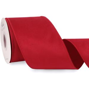 Ribbli Red Velvet Wired Ribbon with Dupioni 4 Inch Christmas Ribbon for Gift Wrapping Christmas Tree Decoration Crafts Wreaths Supplies-Continuous 10 Yards