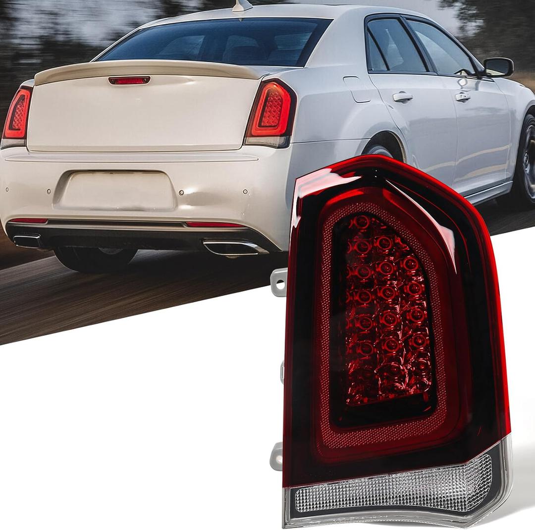 FIONE Full LED Tail Lights Compatible with Chrysler 300C/300 2015-2023Sedan 4Dr Factory Style Black Trim Tail Light Rear Brake Lamp Replacement Right Passenger Side RH