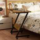 Funecy Overbed Bedside Table with Wheels,Small Desk Portable Rolling,Overbed Table Home Use, Portable Computer Desk,Movable Desk (Rustic Brown), 31.5" x 16" x 29"