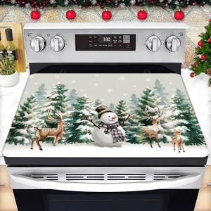Winter Stove Top Cover for Electric Stove 28 "x 20 ", Christmas Snowman Heat Resistant Glass Top Stove Cover Protector, Glass Cooktop Covers, Kitchen Flat Electric Stove Top Covers (White/Green)