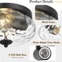 Darkaway Ceiling Light Fixtures Flush Mount Indoor Outdoor Ceiling Light with Water Ripple Glass Shade for Hallway Kitchen Bedroom Porch Living Room Black Finish