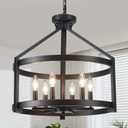 6-Light Large Farmhouse Black Chandelier, 20" Modern Hanging Pendant Lighting, Convertible Semi Flush Mount Ceiling Light Fixture Rustic Vintage Chandeliers for Dining Room Foyer Kitchen Entryway