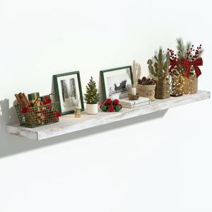 Vivelove Elm Wood Floating Shelf 48x8” Set of 1, Weathered White, 48x8”,Flat Edge
