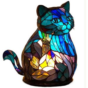 Retro Cat Stained Resin Table Lamp - Animal Table Lamp Series, Vintage-Style Bedside Light, Unique Cat Design for Home Dcor Living Room & Bedroom