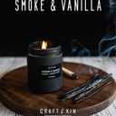 Craft & Kin Premium Smoke & Vanilla Candle | Black Scented Candles for Men | Long Lasting with 45 Hour Burn Time, 7.6oz | Soy Candle | Aromatherapy at Home | Gifts for Men