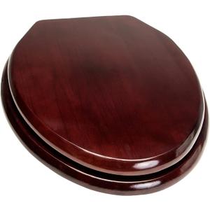 5Q1R2-16OB Solid Oak Traditional Design Toilet Seat with Solid Metal Hinges, Round, Mahogany with Oil Rubbed Bronze