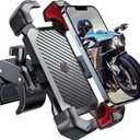 JOYROOM Motorcycle Phone Mount, [1s Auto Lock][100mph Military Anti-Shake] Bike Phone Holder for Bicycle, [10s Quick Install] Handlebar Phone Mount, Compatible with iPhone, Samsung, All Cell Phone (Black red)