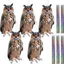 2 x Fake Owl to Scare Pigeon Away 5PCS Flat Paper Hanging Garden Owls Woodpecker Scare Devices with Reflective Tape Plastic Owl to Keep Pigeon Away from Balcony Outdoor Porch Patio Roof Windows Tree