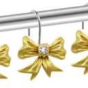 Gold Bow Shower Curtain Hooks Rings Bow Knot Decorative Shower Curtain Hooks Cute Resin Hanger for Bathroom Metal Sparkle Art Decor 12 PCS